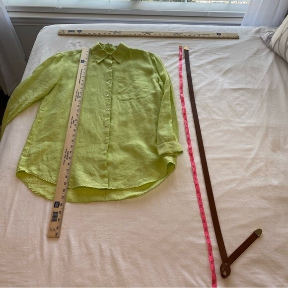 NWOT  Liz Claiborne Linen Lime Green Button Top w/Unique Belt Rare Size S - Picture 9 of 10